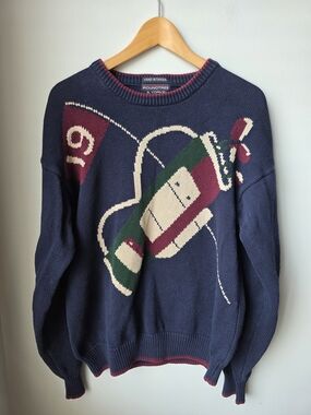 Roundtree & Yorke Golf Sweater Men’s M Navy 100% Cotton Hand Intarsia